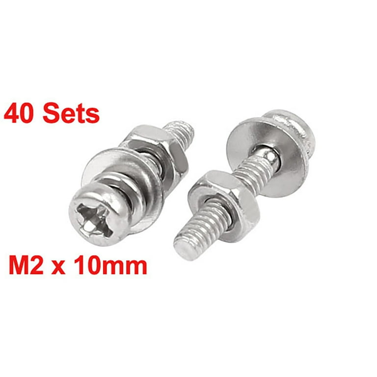 M2 x 10mm 304 Stainless Steel Phillips Pan Head Screws Nuts w Washers 30 Sets M2 x 10mm 304 Stainless Steel Phillips Pan Head Screws Nuts w Washers 30 Sets